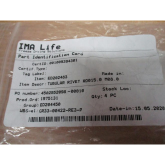IMA ED202483 Tubular Rivet RD015.0 M08.0 (Pack of 4)