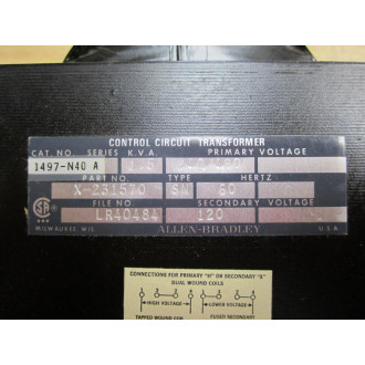Allen Bradley 1497-N40 Transformer  1497N40
