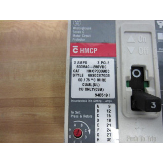 Westinghouse HMCP003A0C Circuit Protector 6630C87G03 Series C - Used