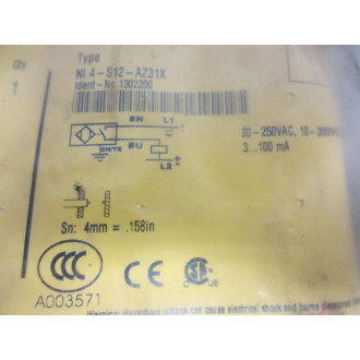 Turck NI 4-S12-AZ31X NI4S12AZ31X Proximity Sensor 1302200