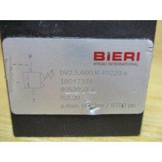Bieri DV2.5.600.R-49220a Pressure Relief Valve 18047376 WO Rotation Knob - Used