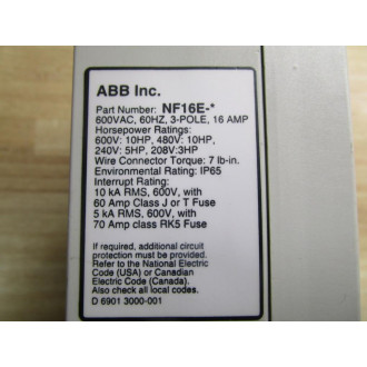 ABB NF16E-3PBJB Disconnect Switch NF16E3PBJB - New No Box