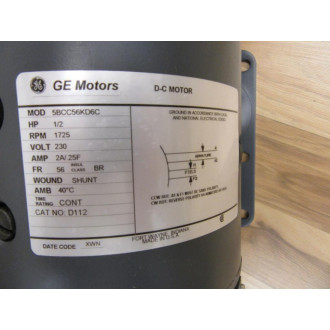 General Electric D112 Motor 5BCC56KD6C 1725RPM 12HP