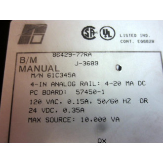 ABBReliance Electric 61C345A Analog Rail Module - Used