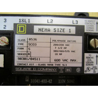 Square D 8536-SCO3 Starter 8536-SC03 Series A