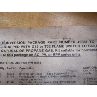 ITT 49283 ITT Recycling Pilot System Conversion Kit - New No Box