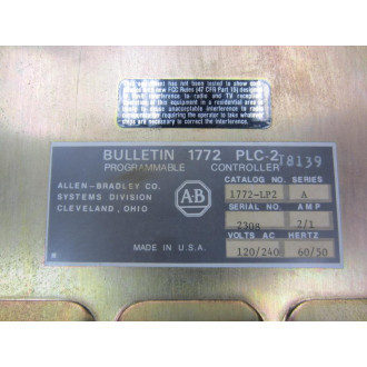 Allen Bradley 1772-LP2 Rack Series A  1772LP2 - Used