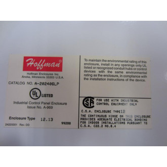 Hoffman A-202406LP Enclosure  A202406LP - New No Box