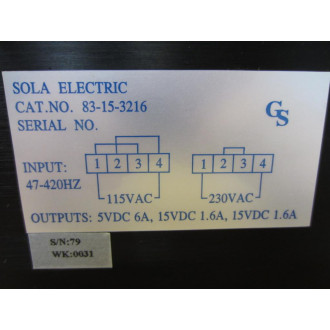Sola Electric 83-15-3216 Power Supply 83153216