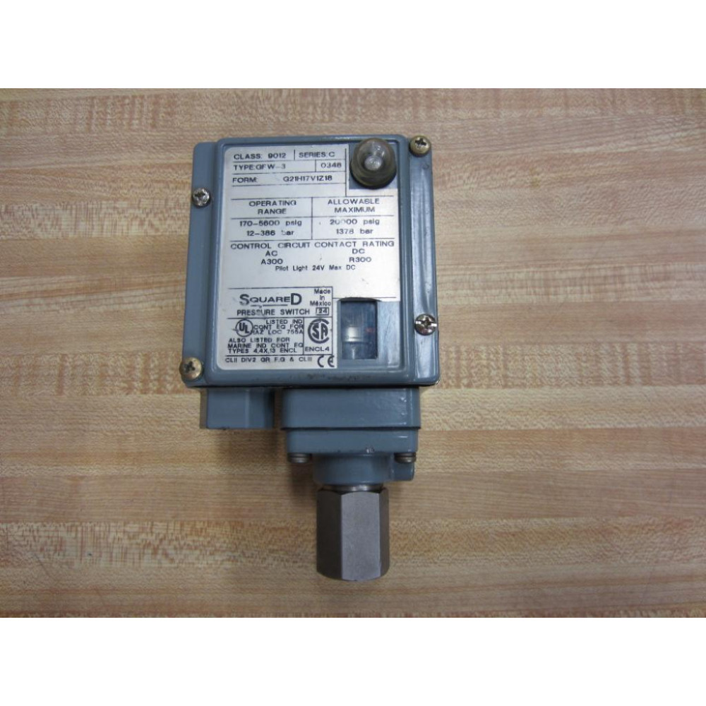 Square D 9012-GFW-3 Pressure Switch 9012GFW3 - Used