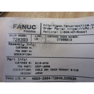 Fanuc A660-2004-T284 Teach Pendant B-Cab Cable Assembly A6602004T284 - New No Box