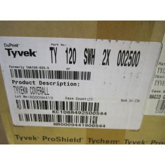DuPont Tyvek TY 120 SWH 2X 002500 Coverall CVZ11XXL White Size 2X (Pack of 25)