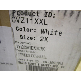 DuPont Tyvek TY 120 SWH 2X 002500 Coverall CVZ11XXL White Size 2X (Pack of 25)