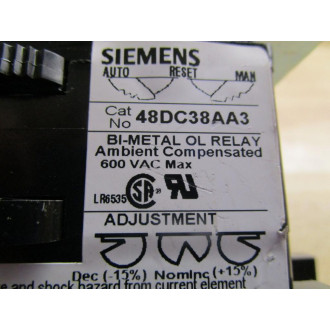 Siemens 48DC38AA3 Overload Relay - New No Box