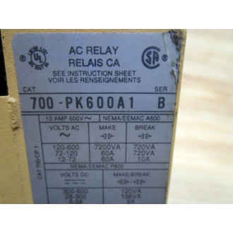 Allen Bradley 700-PK600A1 Control Relay 700PK600A1 - New No Box