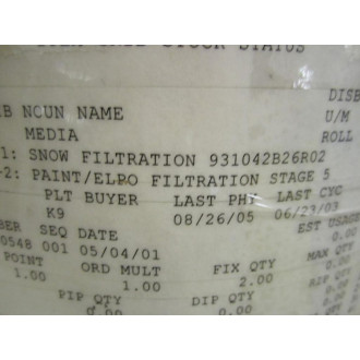 Snow Filtration 931042B26R02 Filter Media Roll