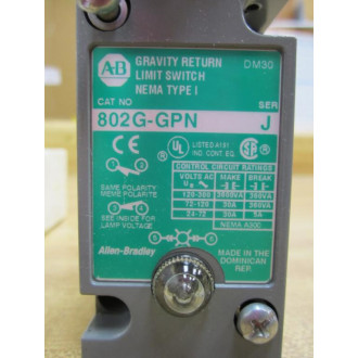 Allen Bradley 802G-GPN Limit Switch 8002GGPN Series J