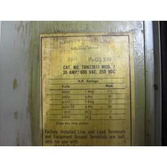 GE General Electric THN3361J Safety Switch Mod. 1 30 Amp 600 VAC - Used
