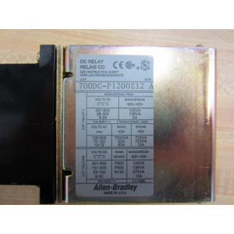 Allen Bradley 700DC-P1200Z12 Relay Series 700DCP1200Z12 Series A