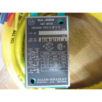 Allen Bradley 802M-XTY12 Limit Switch Body wCable 802MXTY12