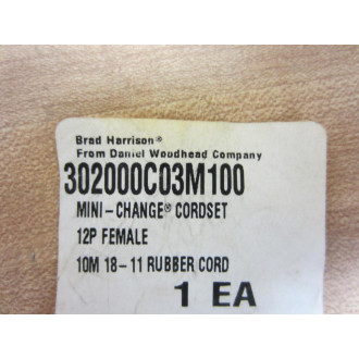Brad Harrison 302000C03M100 Mini-Change Cordset - New No Box