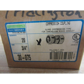 O-ZGedney 30-075 30075 30 075 Compression Coupling 34" (Pack of 20)