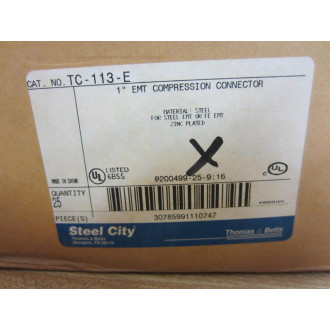 Steel City TC-113-E TC113E Compression Connector 1" EMT (Pack of 24)