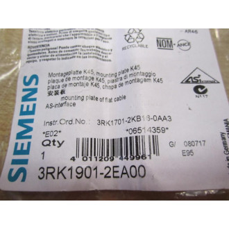 Siemens 3RK1-901-2EA00 Mounting Plate 3RK19012EA00 (Pack of 2)