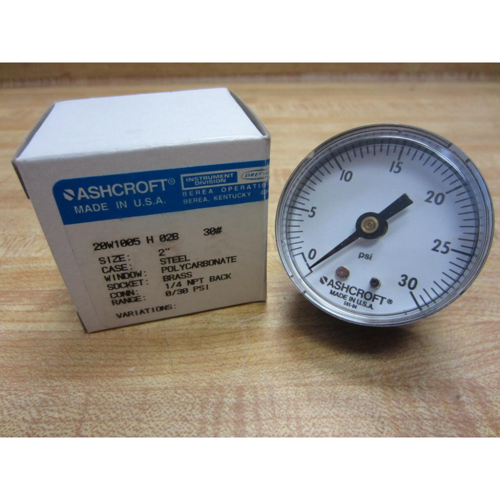 Ashcroft 20W1005 H 02B 30 Pressure Gauge 30PSI 14" NPT Back 20W1005H02B30