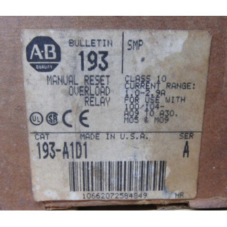 Allen Bradley 193-A1D1 Overload Relay 193A1D1 Series A 1-2.9A