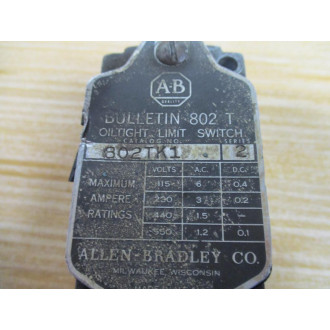 Allen Bradley 802T-K1 802TK1 Oiltight Limit Switch - Used