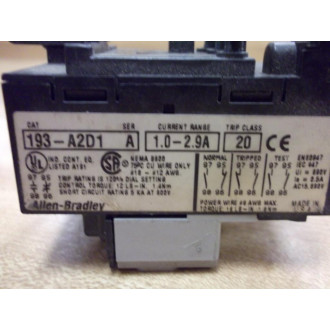 Allen Bradley 193-A2D1 Overload Relay 193A2D1 Range 1.0-2.9A - Used
