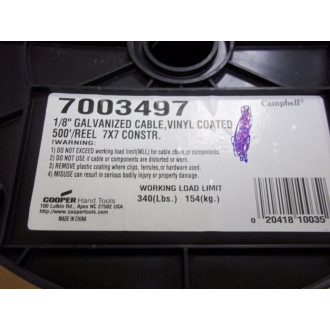 Cooper 7003497 Vinyl Coated Galvanized 18" Cable 500' - New No Box