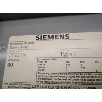 Siemens GF221N Safety Switch - New No Box