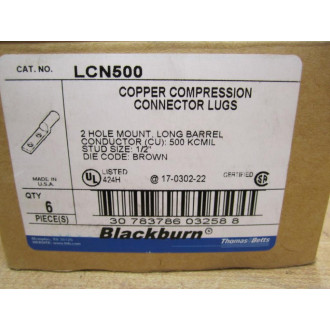 Thomas And Betts LCN500 Connector Lugs (Pack of 6)