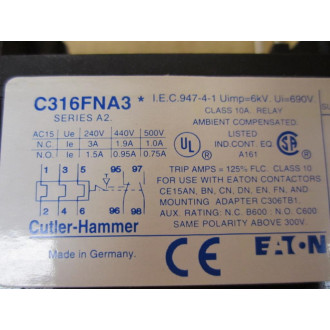 Cutler Hammer C316 FNA3K Eaton Overload C316FNA3K 2,8-4A Series A2