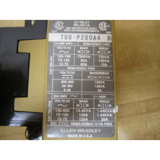 Allen Bradley 700-P200A4 Control Relay 700P200A4