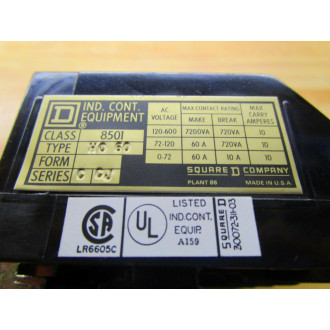 Square D 8501-H0-60 A C Control Relay 8501HO60 Series C