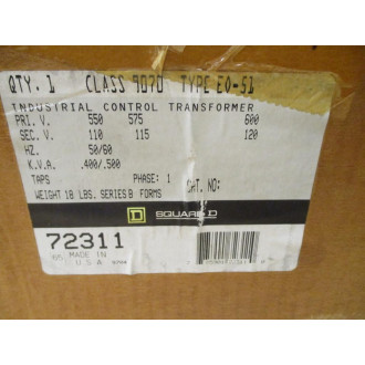Square D 9070-EO-51 Transformer 9070-E0-51 72310 Series B