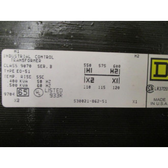 Square D 9070-EO-51 Transformer 9070-E0-51 72310 Series B