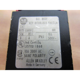 Allen Bradley 802F-E68M2 Key Switch Series B Rev A 10A - Used