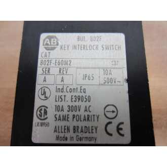 Allen Bradley 802F-E60M2 Key Interlock Switch Ser. A - Used