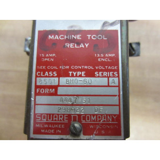 Square D 8501-BHO-60 Relay 8501-BH0-60 - Used
