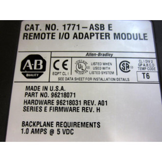 Allen Bradley 1771-ASB Module Ser E FW Rev.H - Used