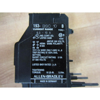 Allen Bradley 193-BSC 10 Overload Relay 193BSC10 Ser B