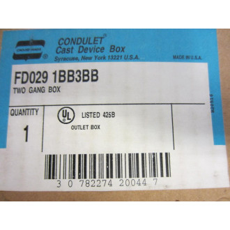 Crouse & Hinds FD029 Condulet Cast Device Box 1BB3BB