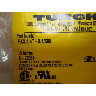 Turck RKS 4.4T-0.4S90 RKS44T04S90 Cordset U-22384