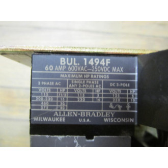 Allen Bradley 1494F-NFL60 1494FNFL60 Disconnect Switch Ser A - New No Box