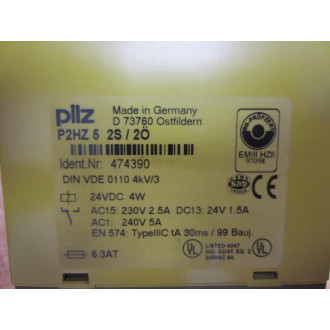 Pilz P2HZ 5 Safety Relay 2S2O 474390 24VDC 4W 4kV3 6.3AT P2HZ5 - New No Box