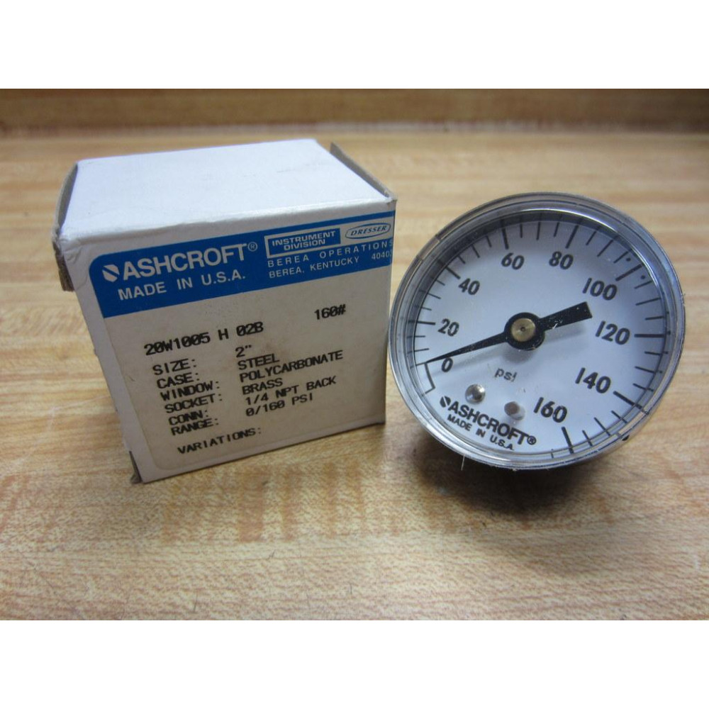 Ashcroft 20W1005 H 02B 160 Gauge 160 PSI 14" NPT Back Brass 20W1005H02B160